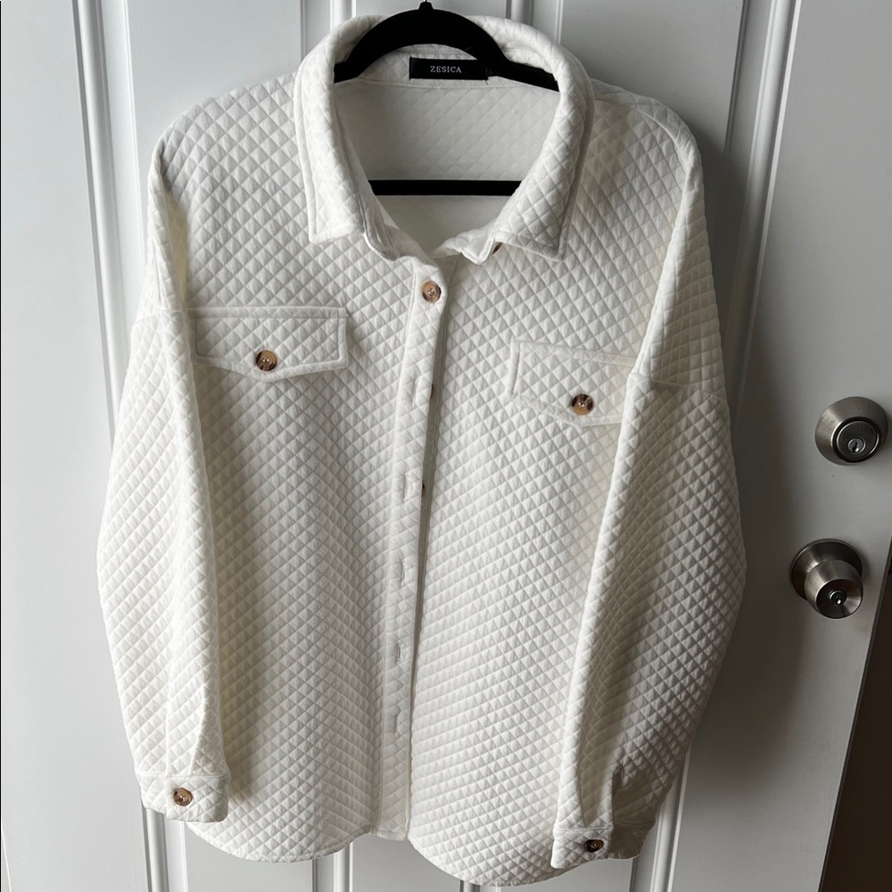 ZESICA Women's White Quilted Jacket